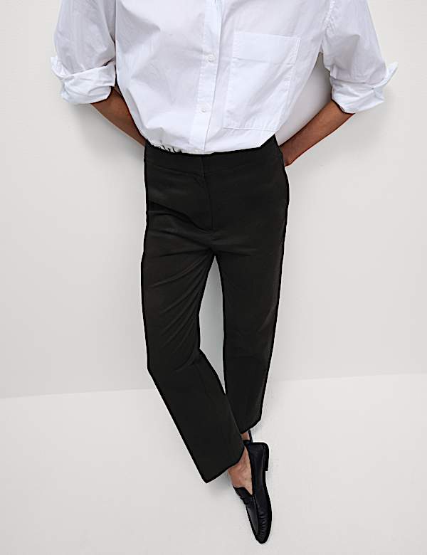 Cotton Rich Straight Leg Ankle Grazer Trousers - HR