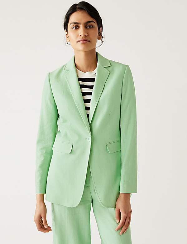 Linen Blend Tailored Single Breasted Blazer