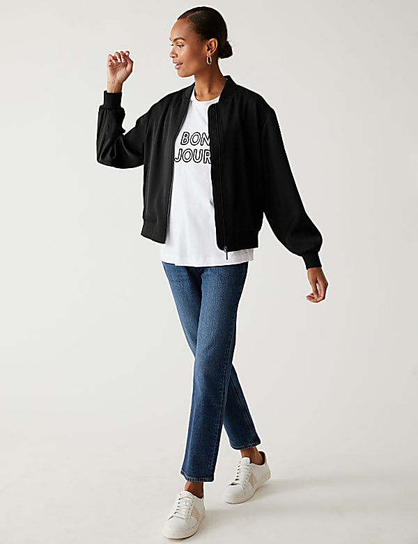 Satin Look Relaxed Bomber Jacket