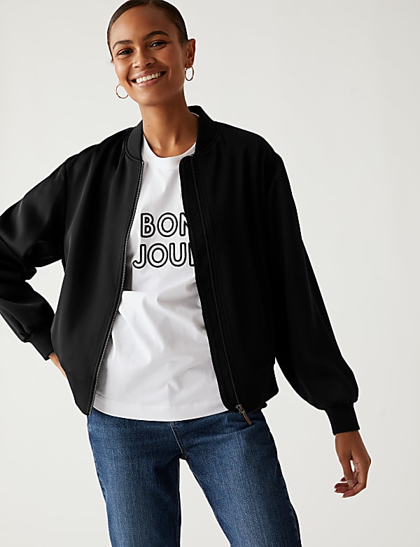 Satin Look Relaxed Bomber Jacket