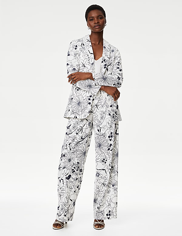 Satin Relaxed Floral Single Breasted Blazer