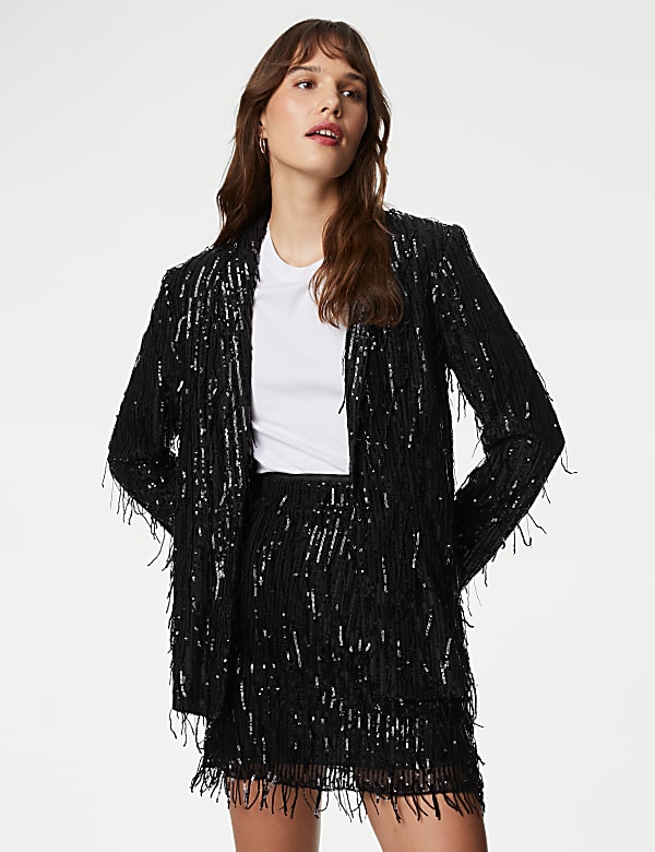 Relaxed Sequin Single Breasted Blazer