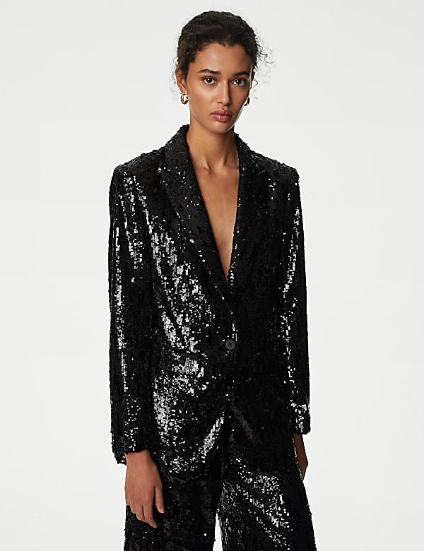 Tailored Sequin Single Breasted Blazer - LV