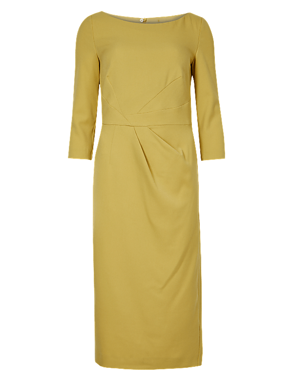 Pleated 3/4 Sleeve Tailored Dress