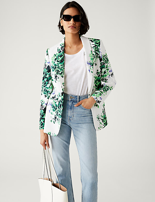 Satin Look Relaxed Floral Blazer