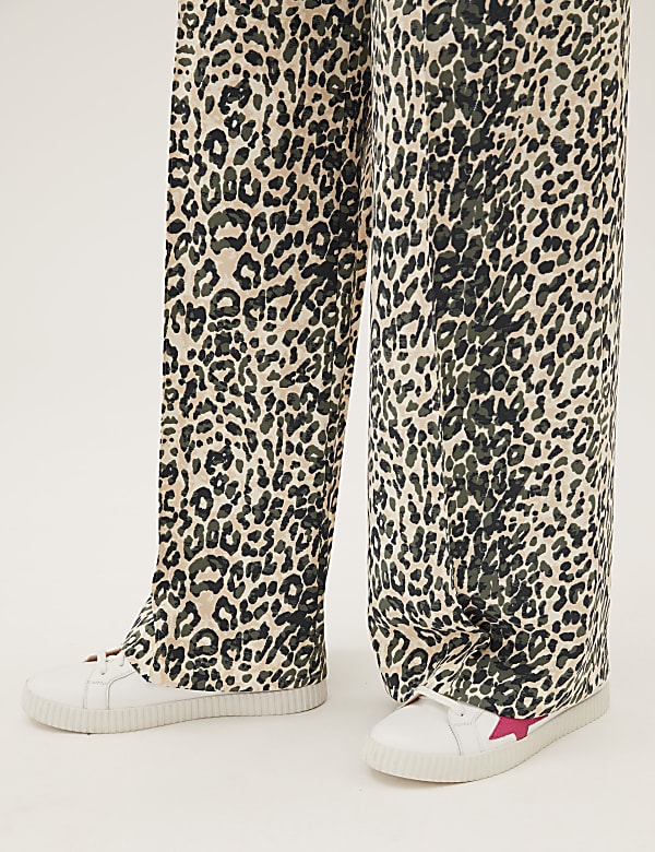 Twill Animal Print Wide Leg Trousers