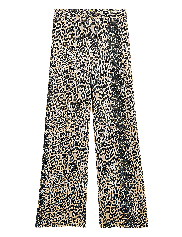 Twill Animal Print Wide Leg Trousers