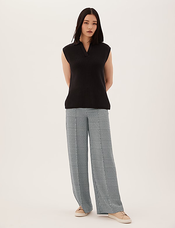 Geometric Drawstring Wide Leg Trousers