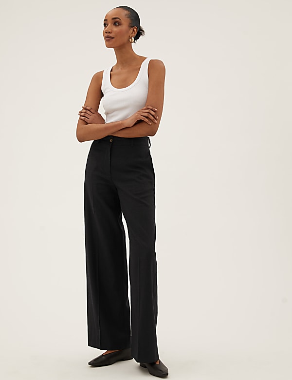 Linen Blend Wide Leg Trousers