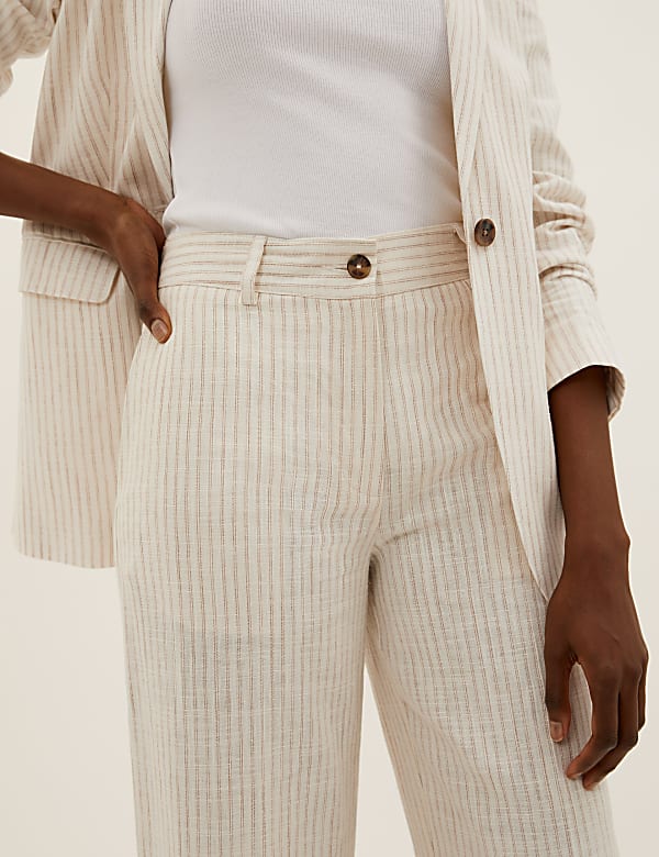 Linen Blend Striped Wide Leg Trousers