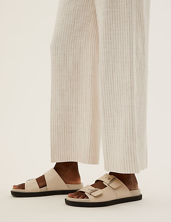 Linen Blend Striped Wide Leg Trousers