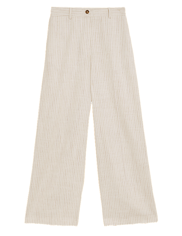 Linen Blend Striped Wide Leg Trousers