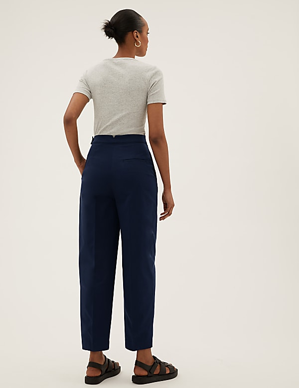 Cotton Rich Barrel Leg Tapered Trousers