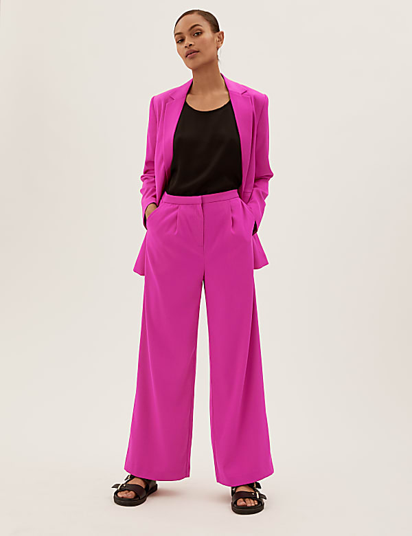 Satin Pleat Front Wide Leg Trousers