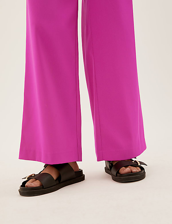 Satin Pleat Front Wide Leg Trousers