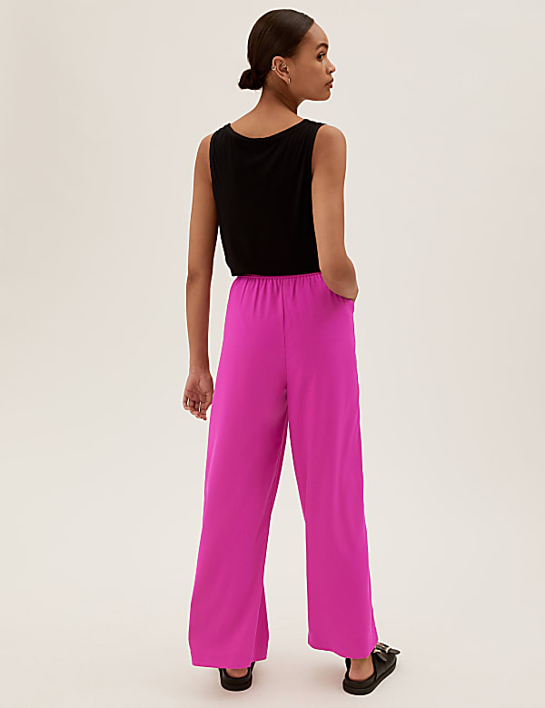 Satin Pleat Front Wide Leg Trousers