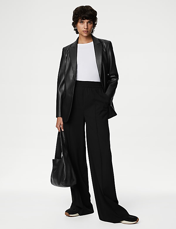 Faux Leather Tailored Single Breasted Blazer