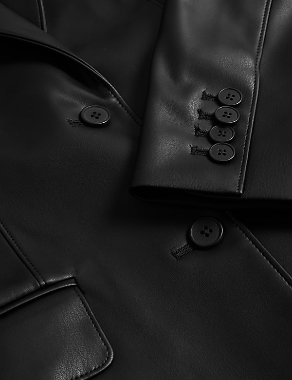Faux Leather Tailored Single Breasted Blazer