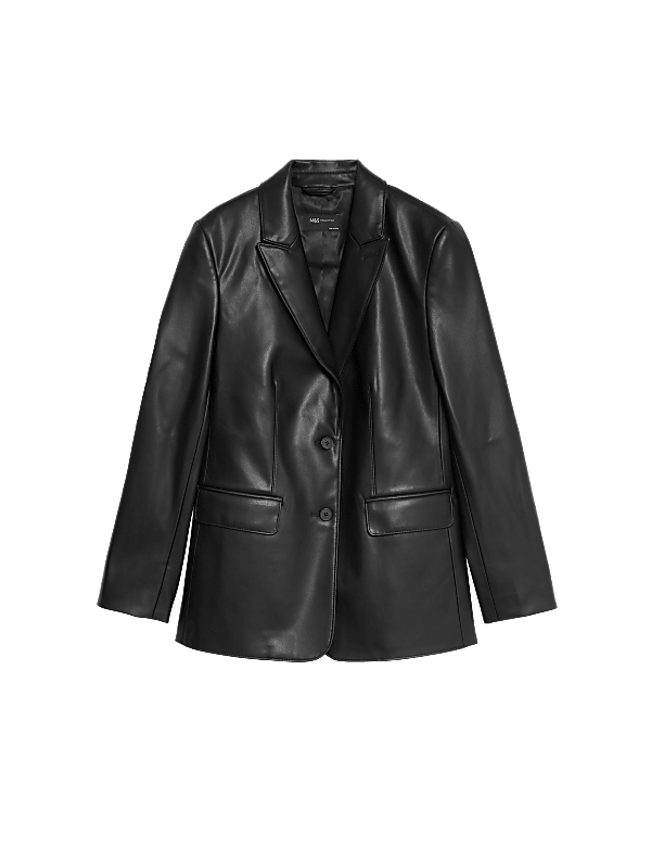 Faux Leather Tailored Single Breasted Blazer