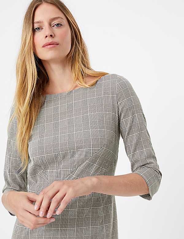 Cotton Blend Checked Midi Bodycon Dress