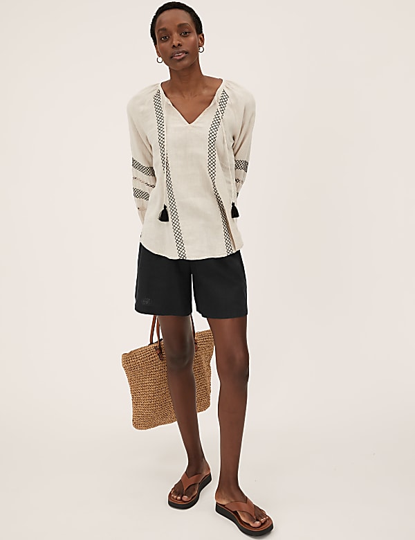 Linen Blend High Waisted Shorts