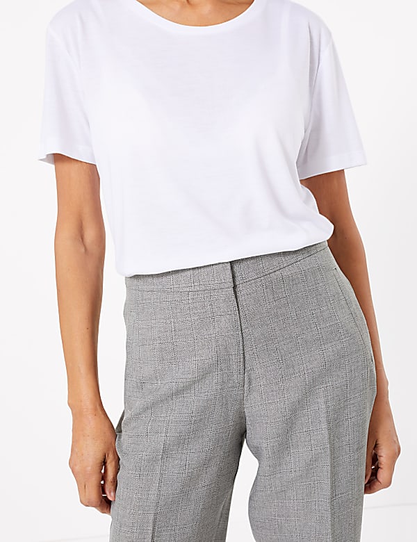 Checked Straight Leg Ankle Grazer Trousers