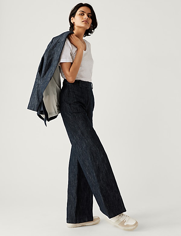 Cotton Rich Wide Leg Trousers