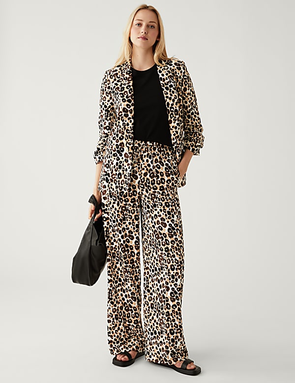 Crepe Animal Print Wide Leg Trousers