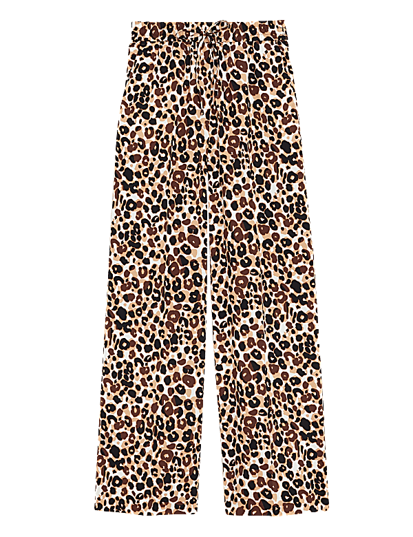 Crepe Animal Print Wide Leg Trousers