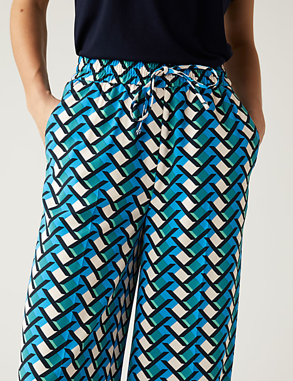 Printed Drawstring Wide Leg Trousers
