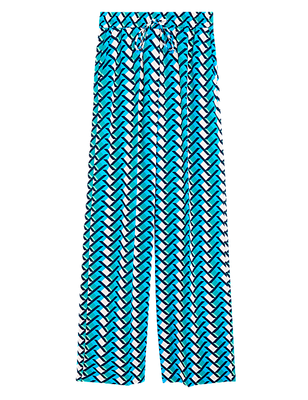 Printed Drawstring Wide Leg Trousers