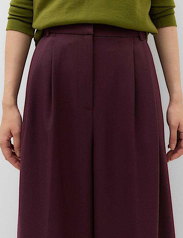 Double Pleated Side Tab Wide Leg Trousers - FR