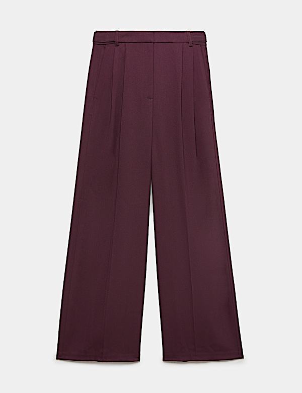 Double Pleated Side Tab Wide Leg Trousers - FR