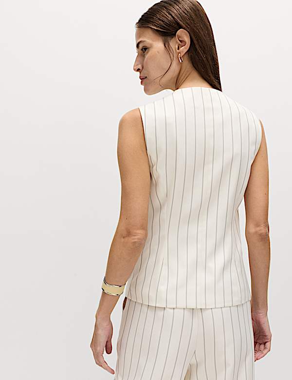 Striped V-Neck Longline Waistcoat - MX