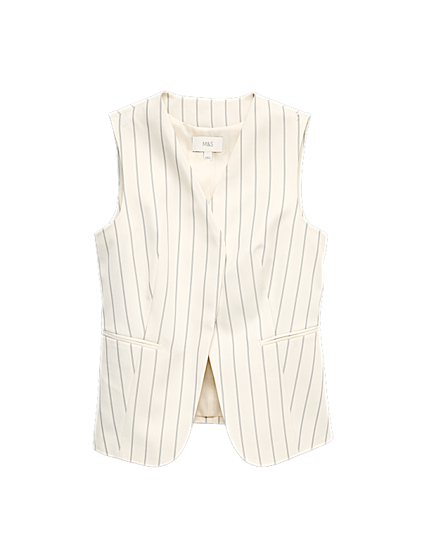 Striped V-Neck Longline Waistcoat