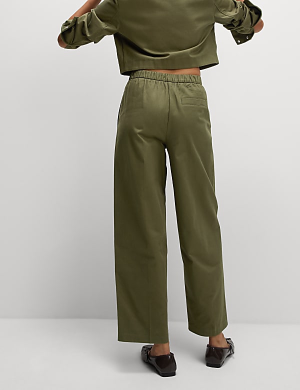 Pure Cotton Twill Barrel Leg Trousers - ES