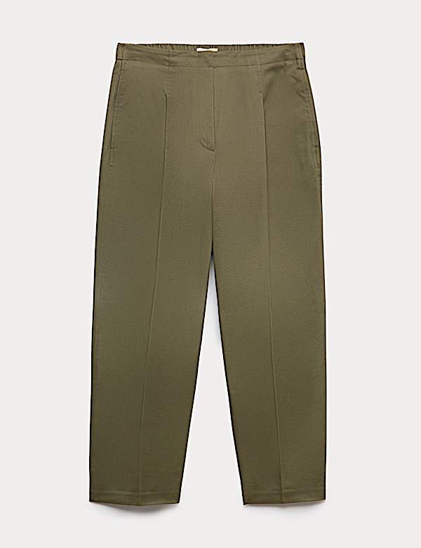 Pure Cotton Twill Barrel Leg Trousers - ES