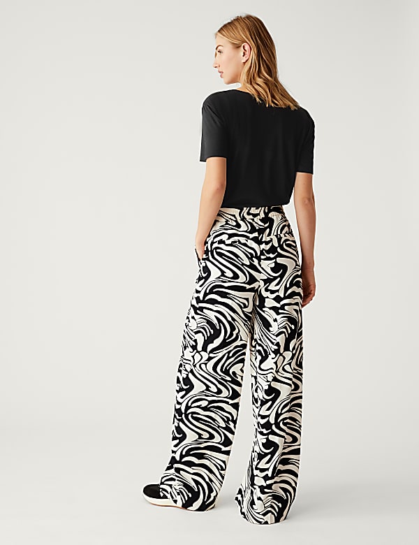 Printed Drawstring Wide Leg Trousers