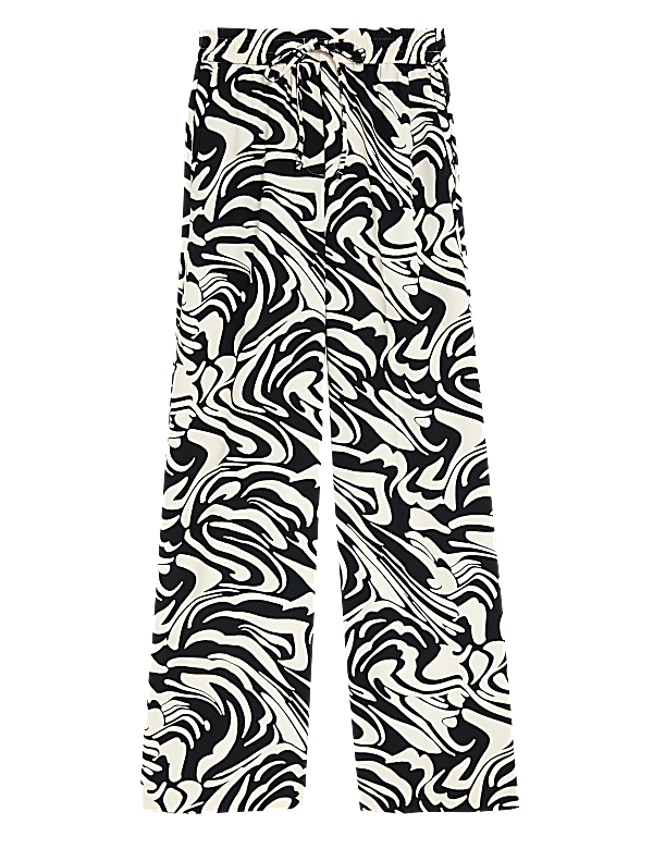 Printed Drawstring Wide Leg Trousers