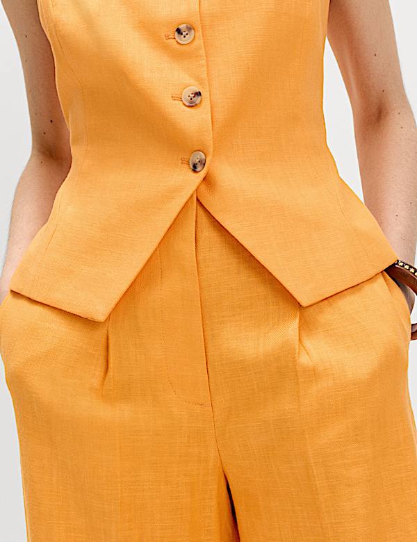 Linen Rich Tailored Wide Leg Trousers