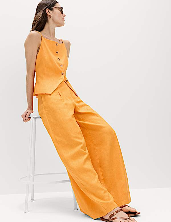 Linen Rich Tailored Wide Leg Trousers