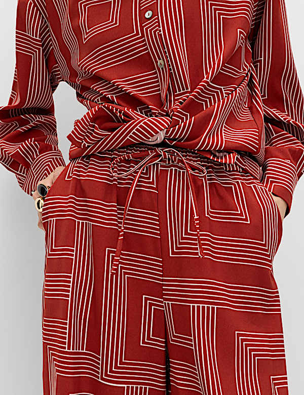 Satin Twill Printed Wide Leg Trousers - FR