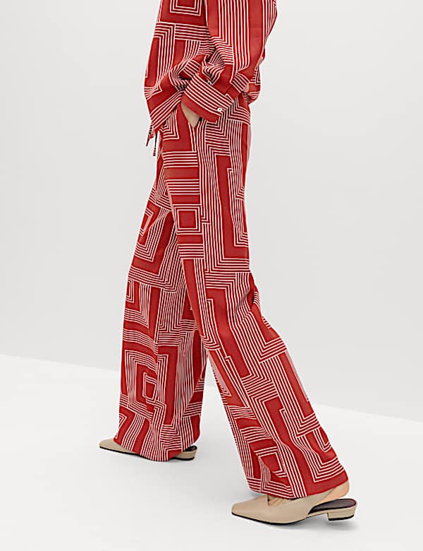 Satin Twill Printed Wide Leg Trousers - FR
