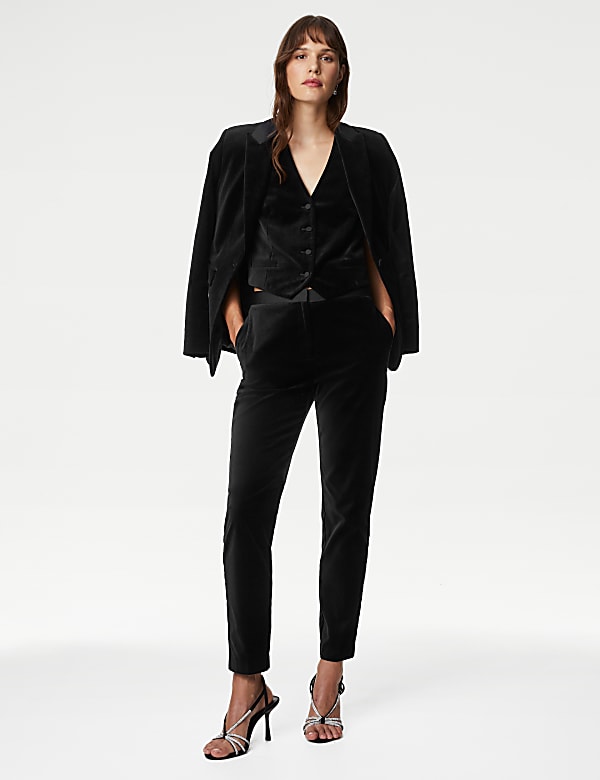 Velvet Slim Fit Ankle Grazer Trousers BLACK Trousers M S IL