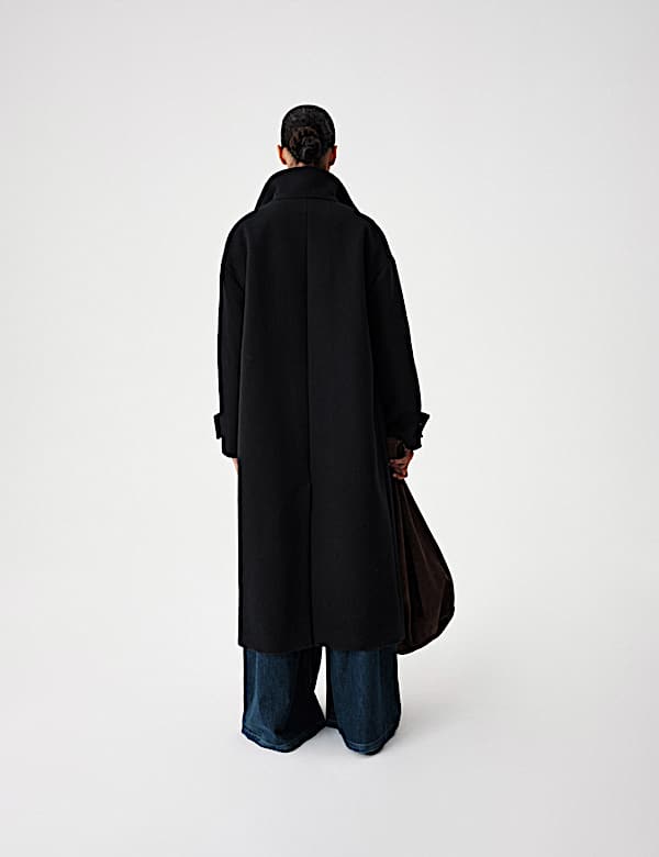 Funnel Neck PU Trim Longline Coat - TW
