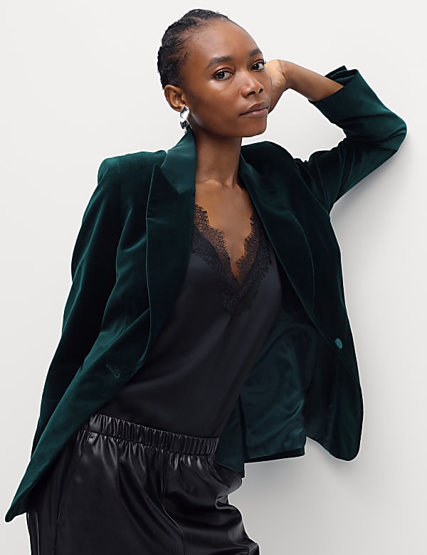 Velvet Tailored Single Breasted Blazer