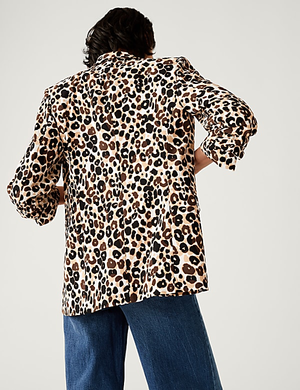 Relaxed Animal Print Ruched Sleeve Blazer