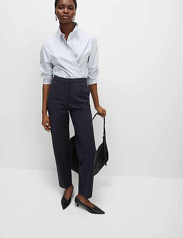 Cotton Blend Slim Fit Ankle Grazer Trousers