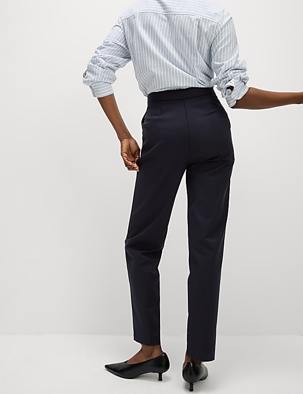 Cotton Blend Slim Fit Ankle Grazer Trousers