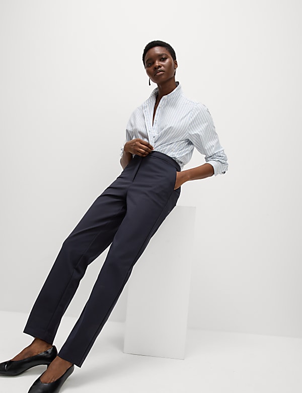 Cotton Blend Slim Fit Ankle Grazer Trousers
